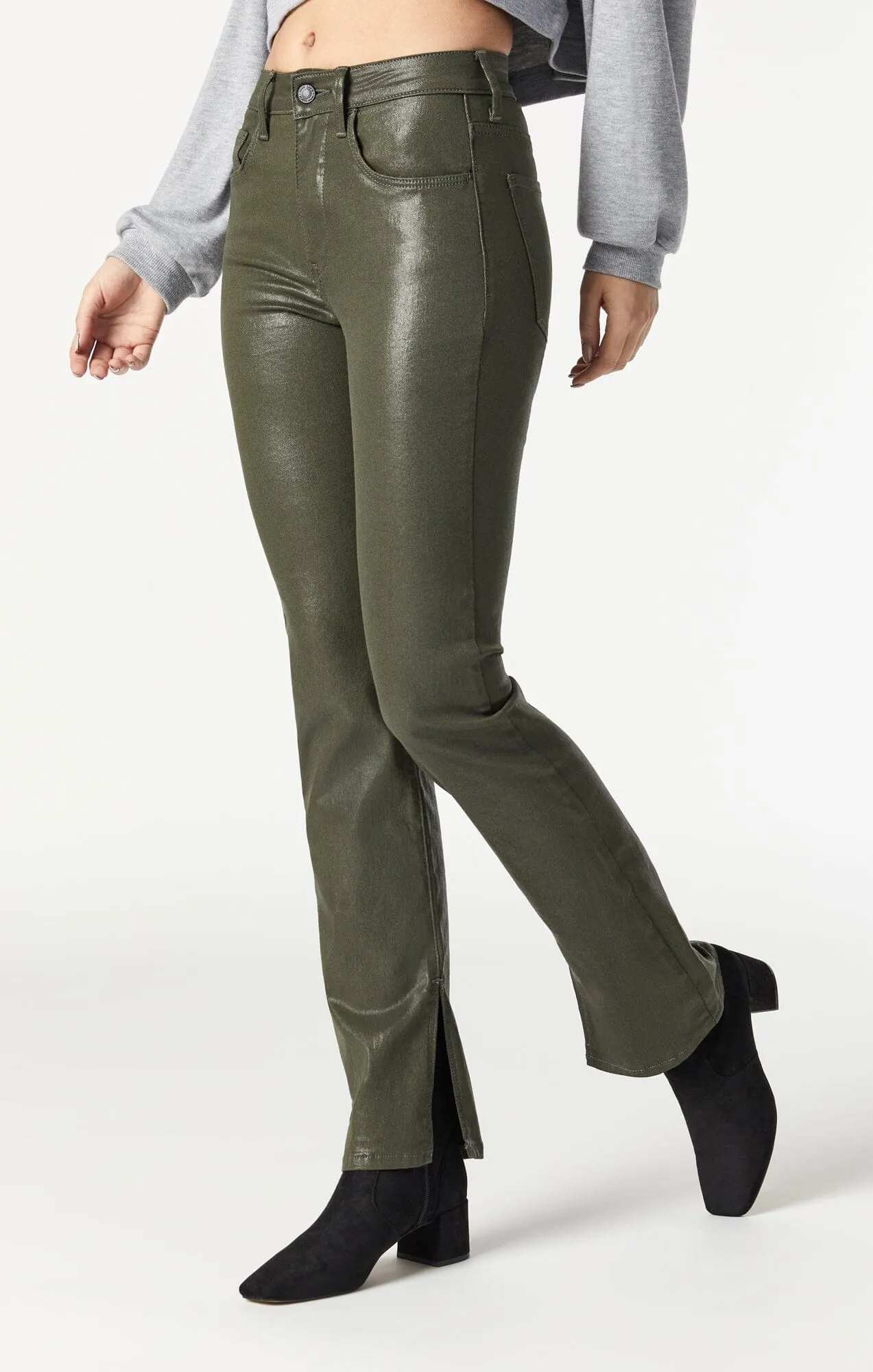 MARIA SLIT HEM FLARE IN KHAKI JEATHER