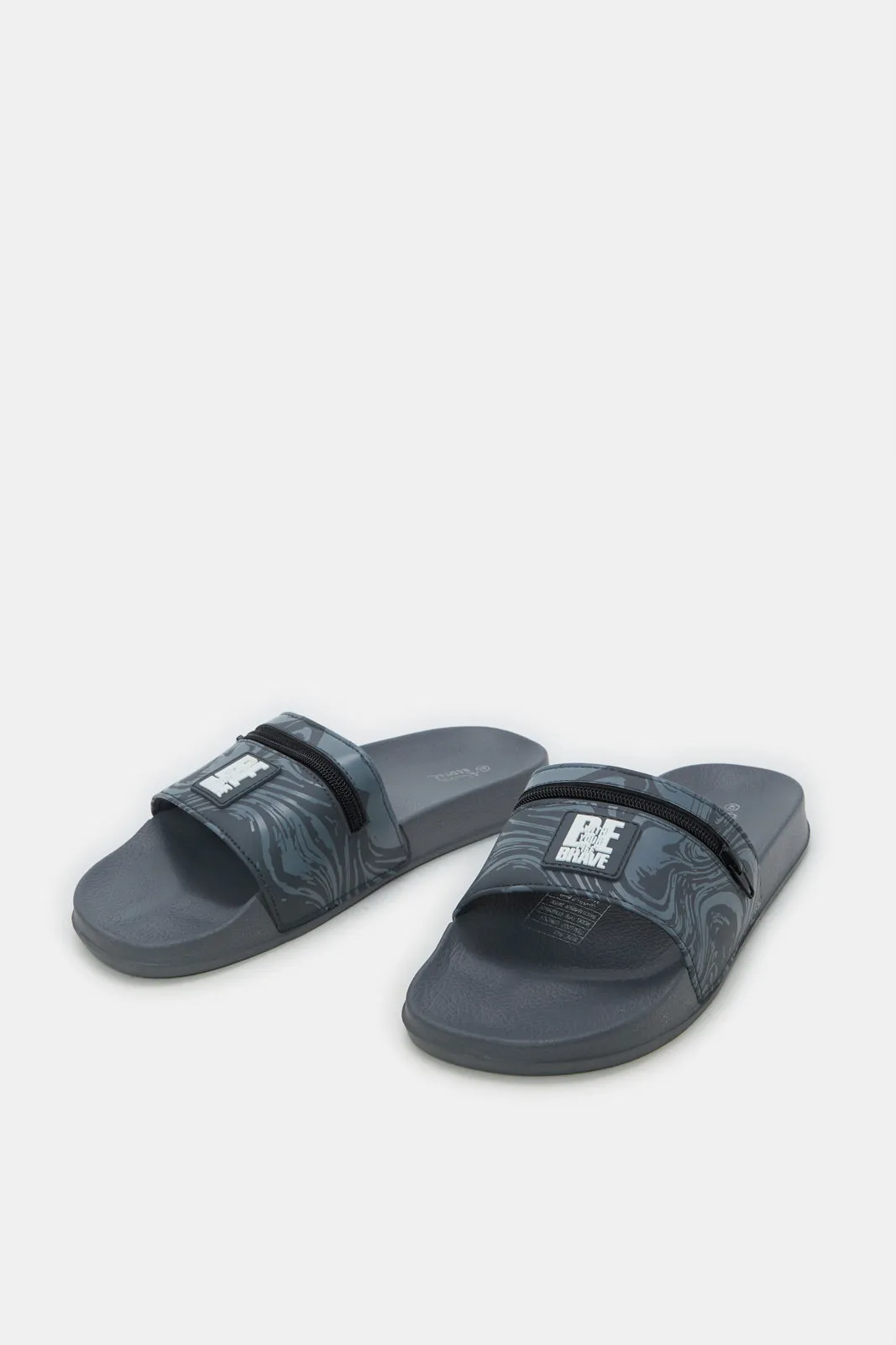 Men Black Slide With Zipper