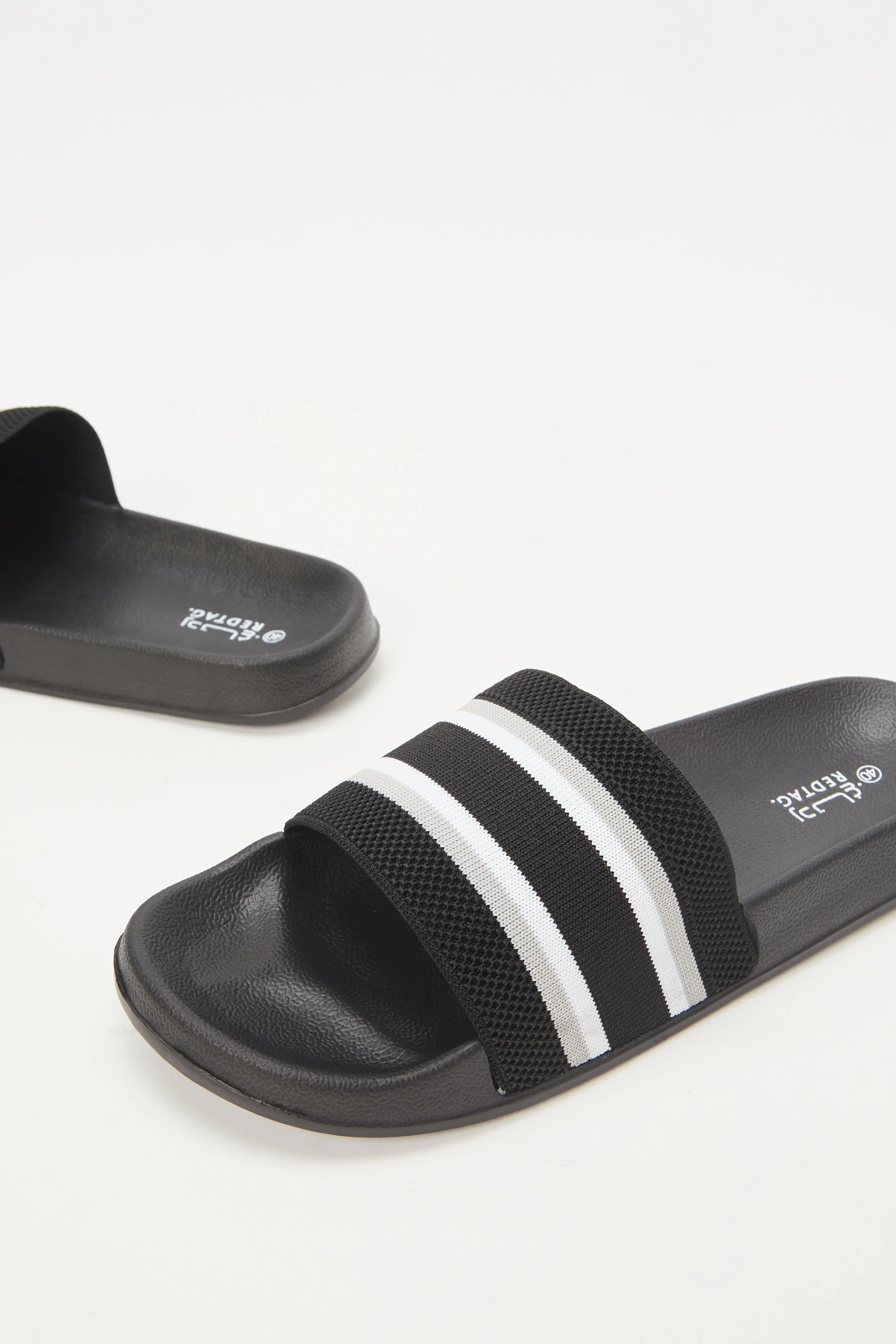 Men Black Stripe Knit Slide