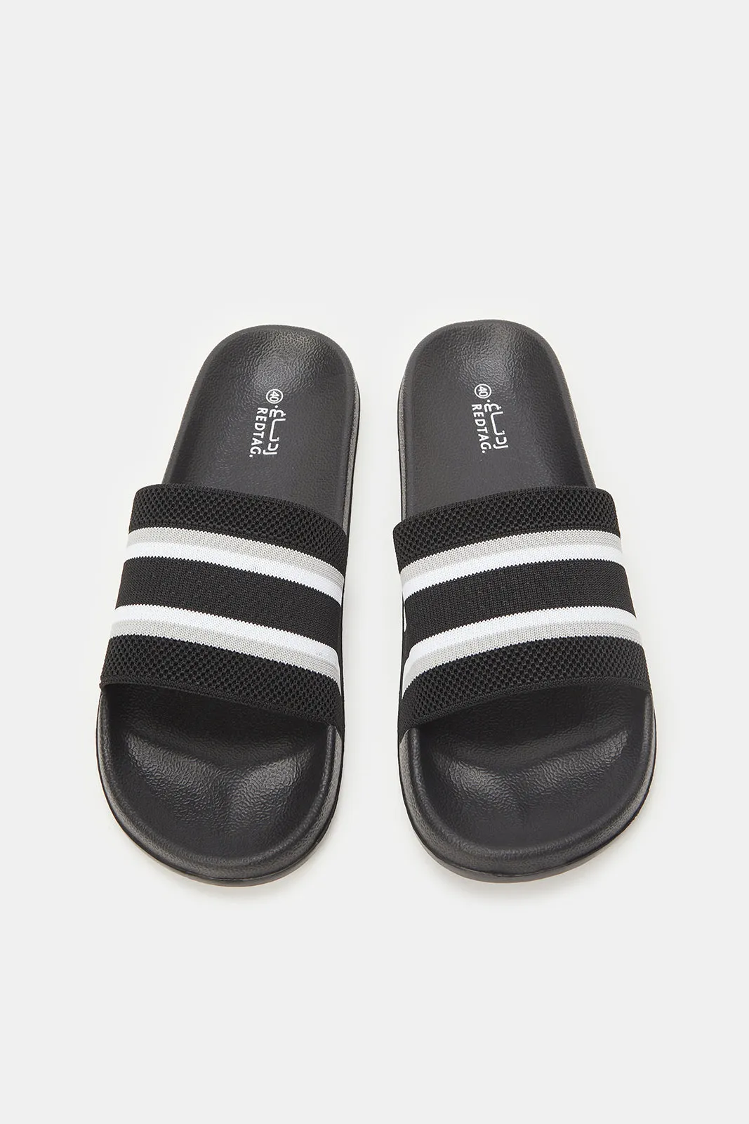 Men Black Stripe Knit Slide