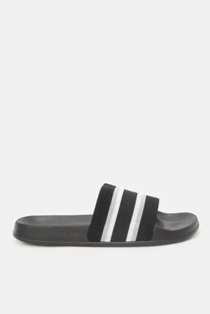 Men Black Stripe Knit Slide