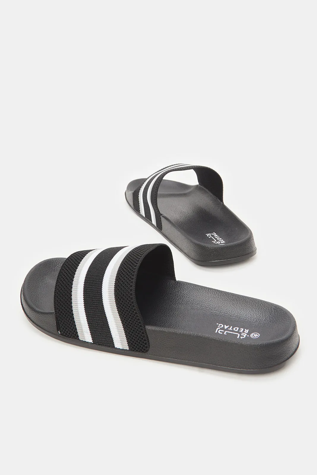 Men Black Stripe Knit Slide