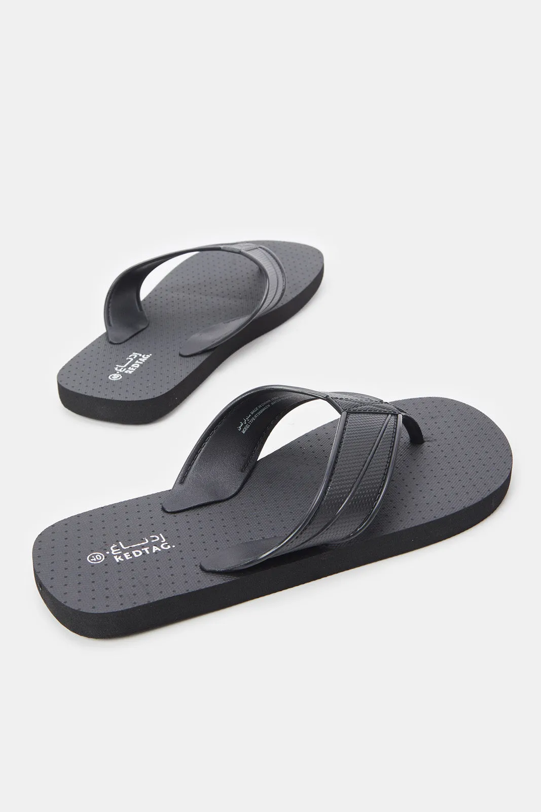 Men Black Toe Post Footbed Sandal