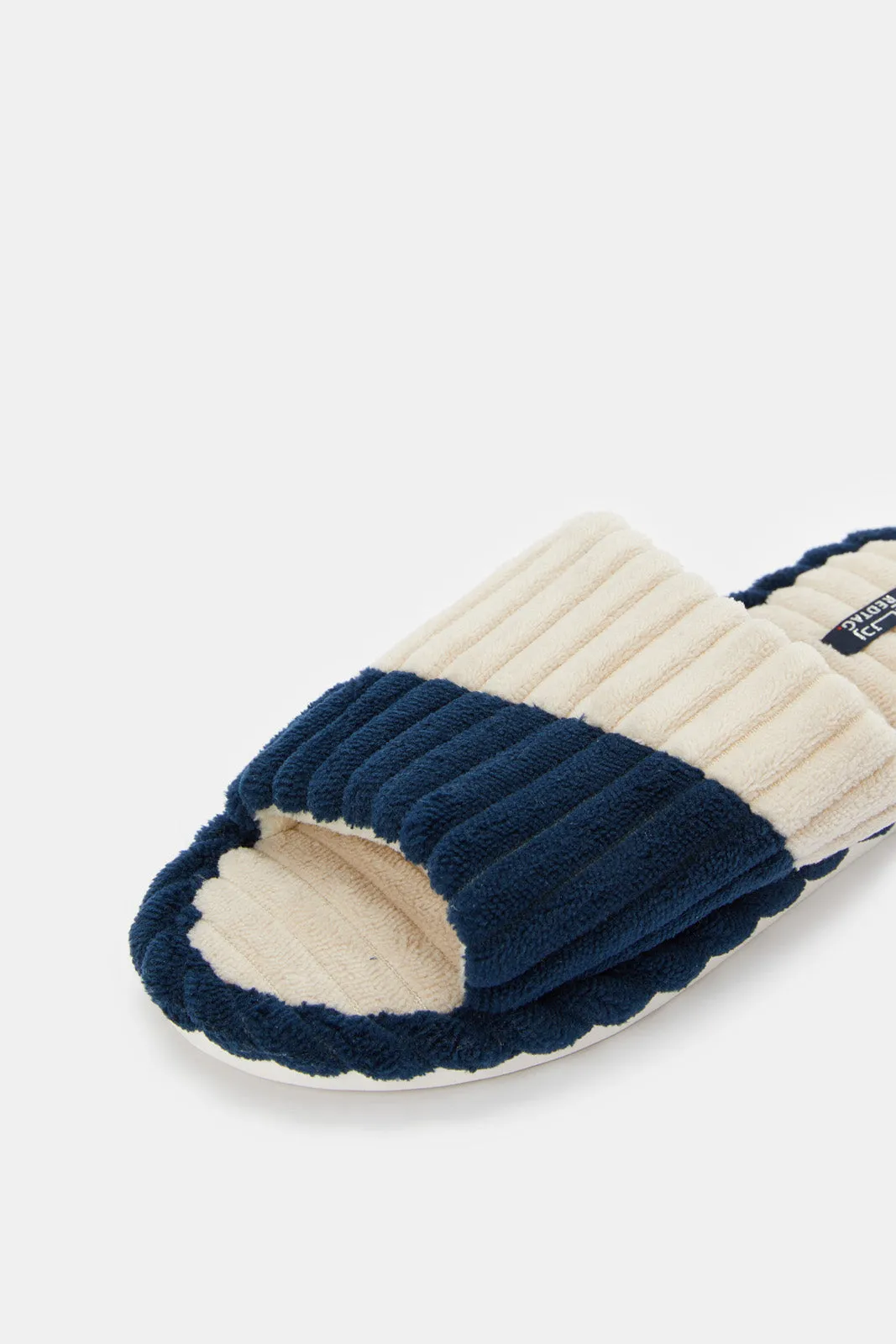 Men Navy And Ivory Textured  Slipper