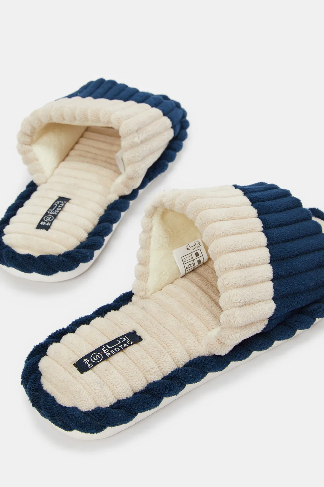 Men Navy And Ivory Textured  Slipper