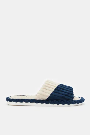 Men Navy And Ivory Textured  Slipper