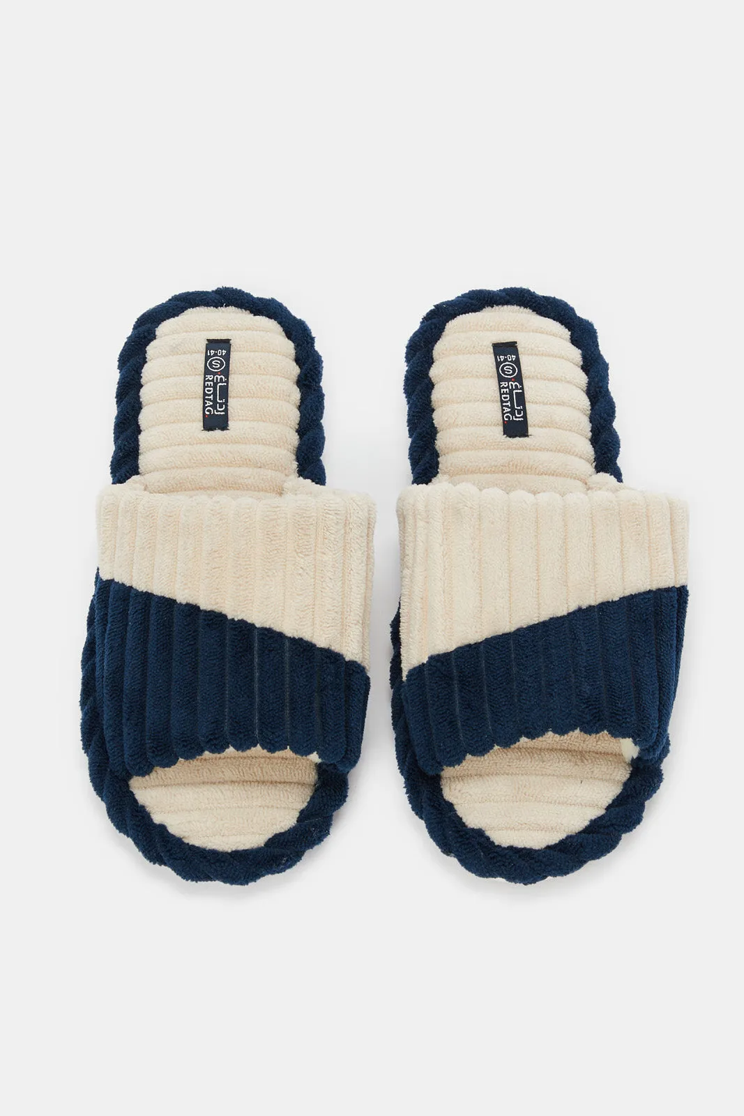 Men Navy And Ivory Textured  Slipper