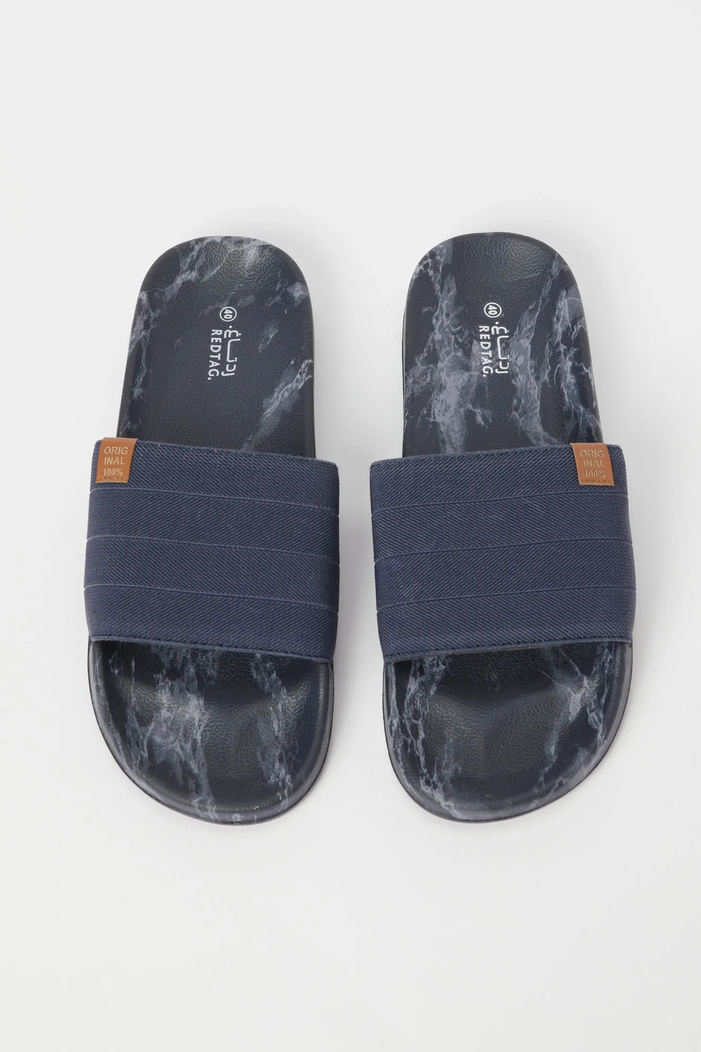 Men Navy Marble Print Slide