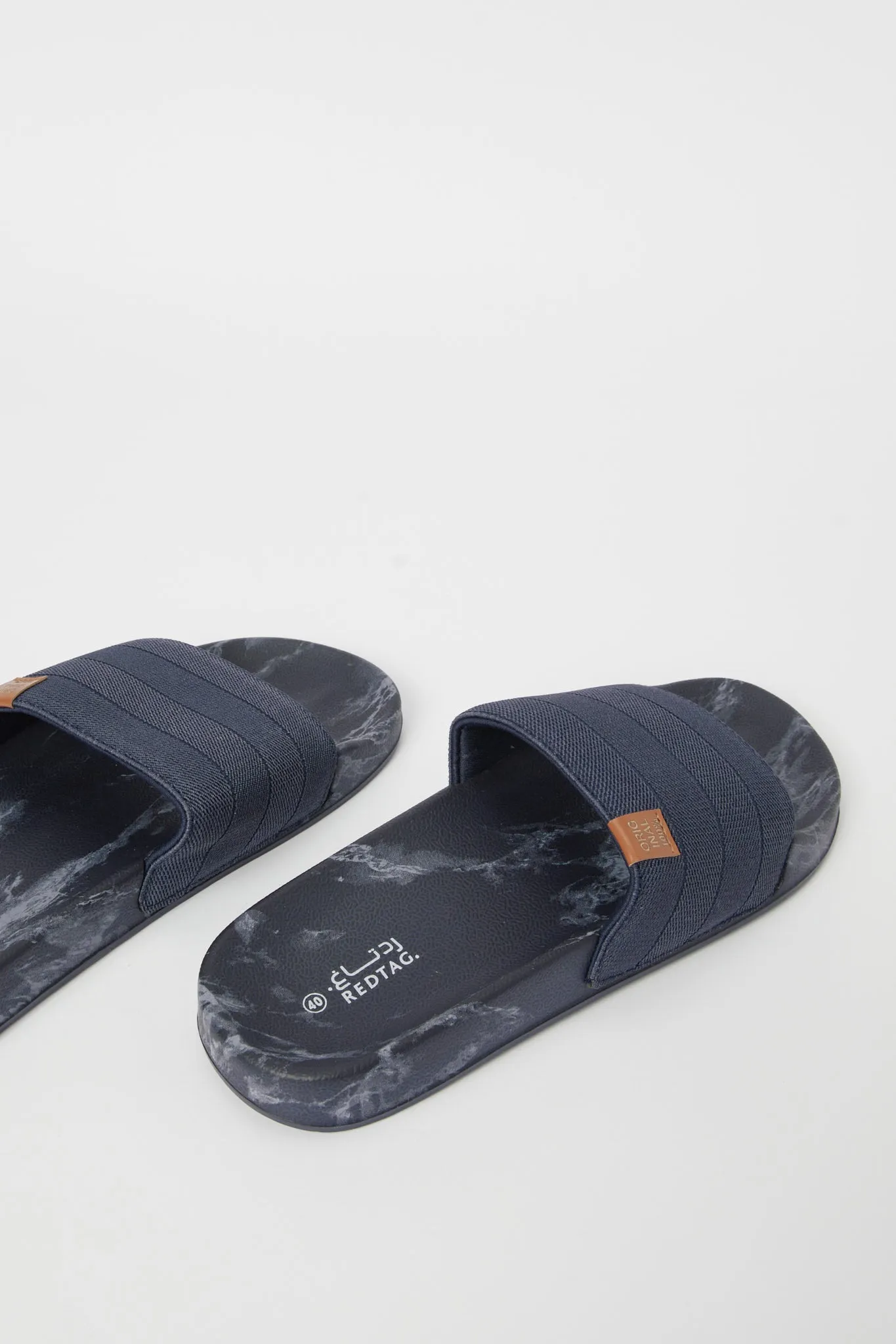 Men Navy Marble Print Slide