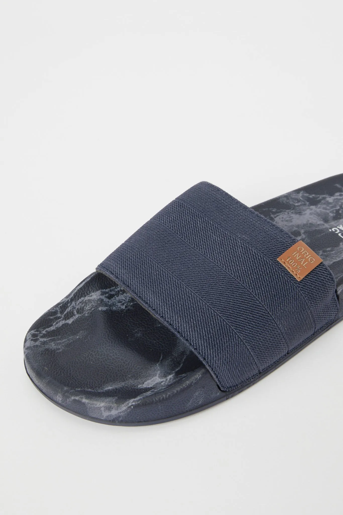 Men Navy Marble Print Slide