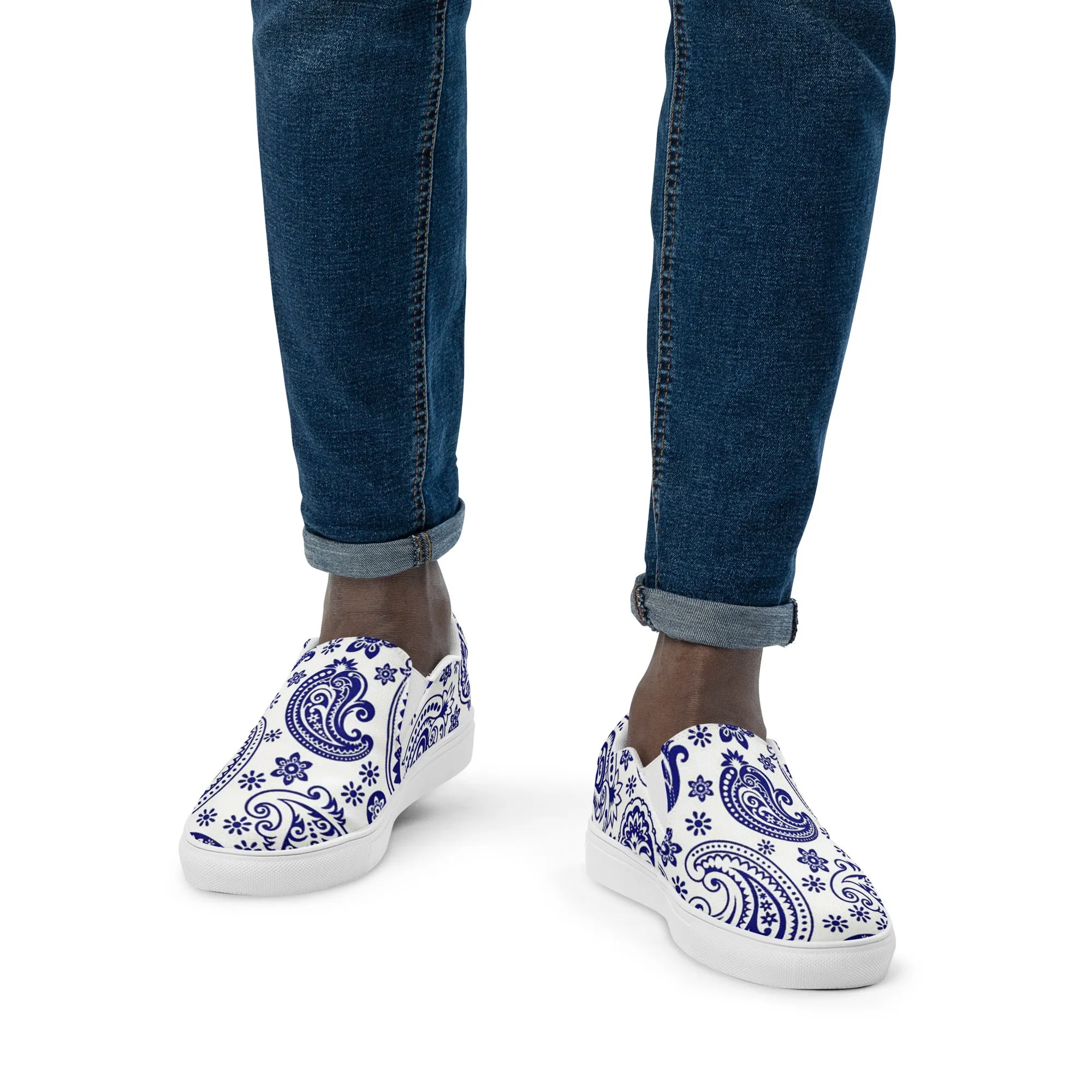 Men’s Blue Paisley slip-on canvas shoes