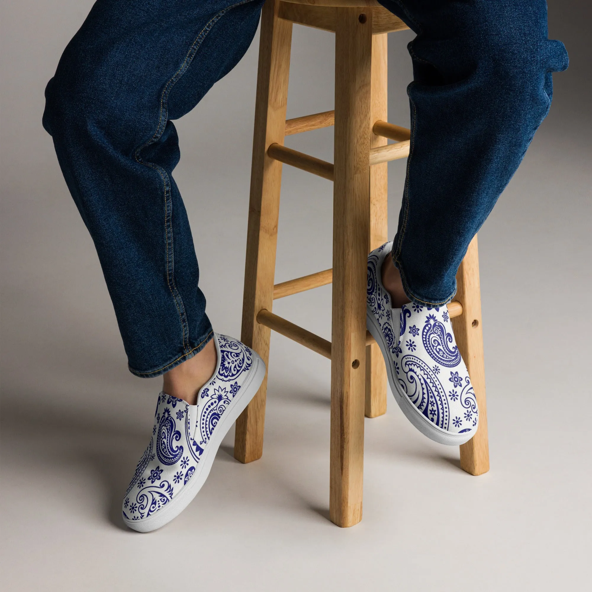 Men’s Blue Paisley slip-on canvas shoes