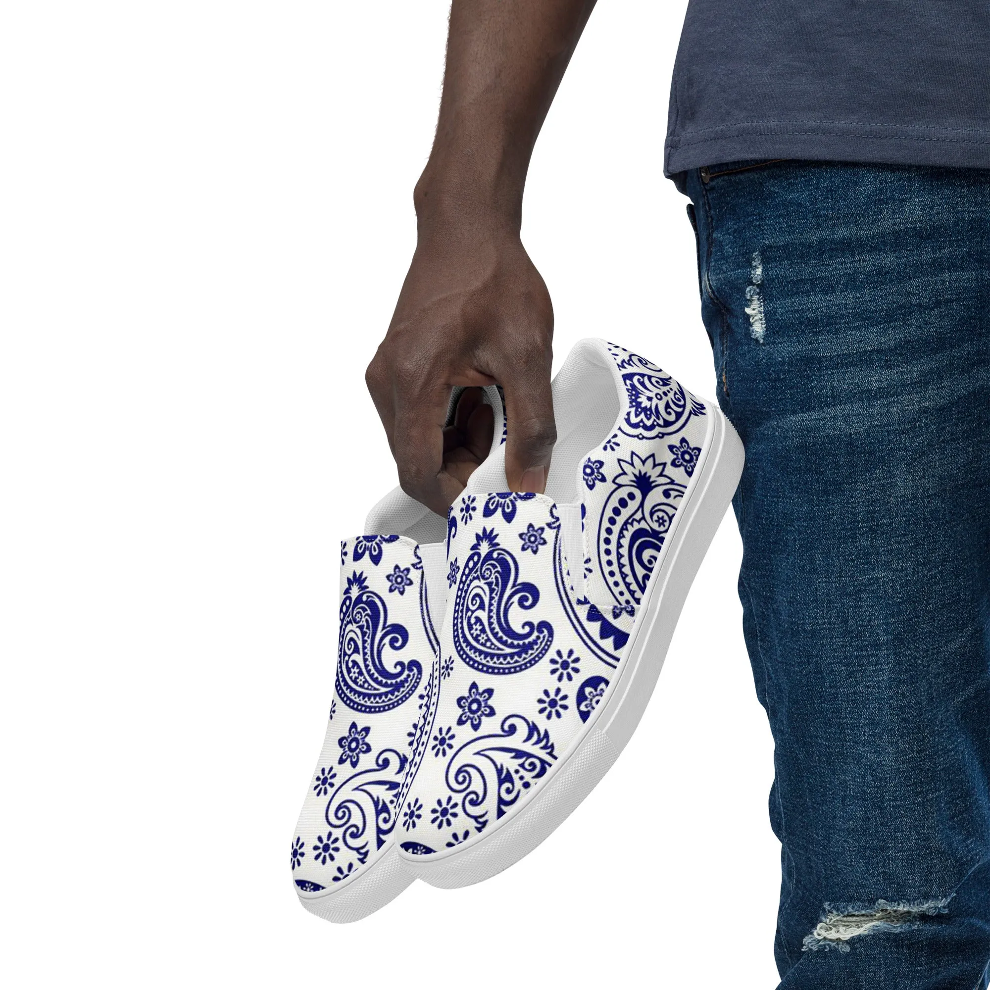 Men’s Blue Paisley slip-on canvas shoes