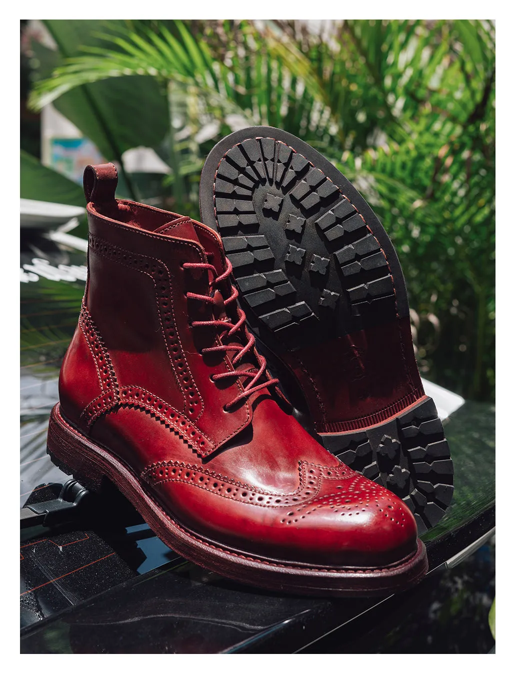 Men's Brogue Dress Boots Burgundy