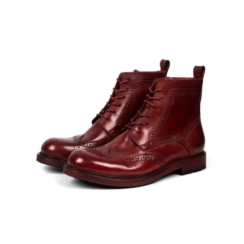 Men's Brogue Dress Boots Burgundy