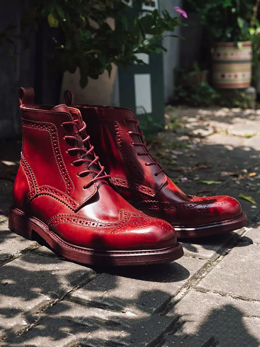 Men's Brogue Dress Boots Burgundy