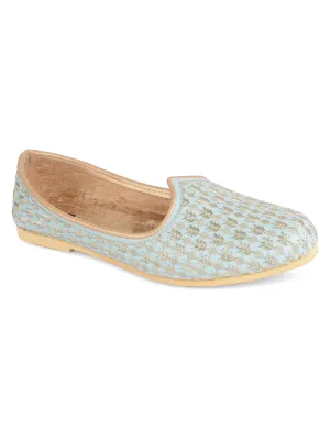 Men's Indian Ethnic Party Wear Blue Footwear - Desi Colour