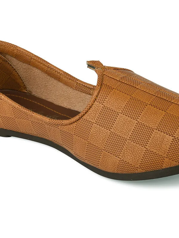 Men's Indian Ethnic Party Wear Textured Tan Footwear - Desi Colour