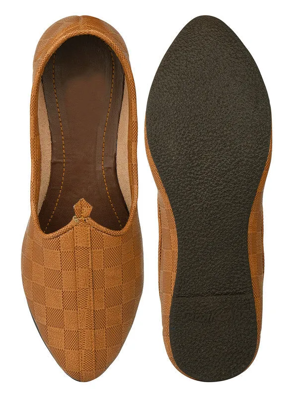 Men's Indian Ethnic Party Wear Textured Tan Footwear - Desi Colour