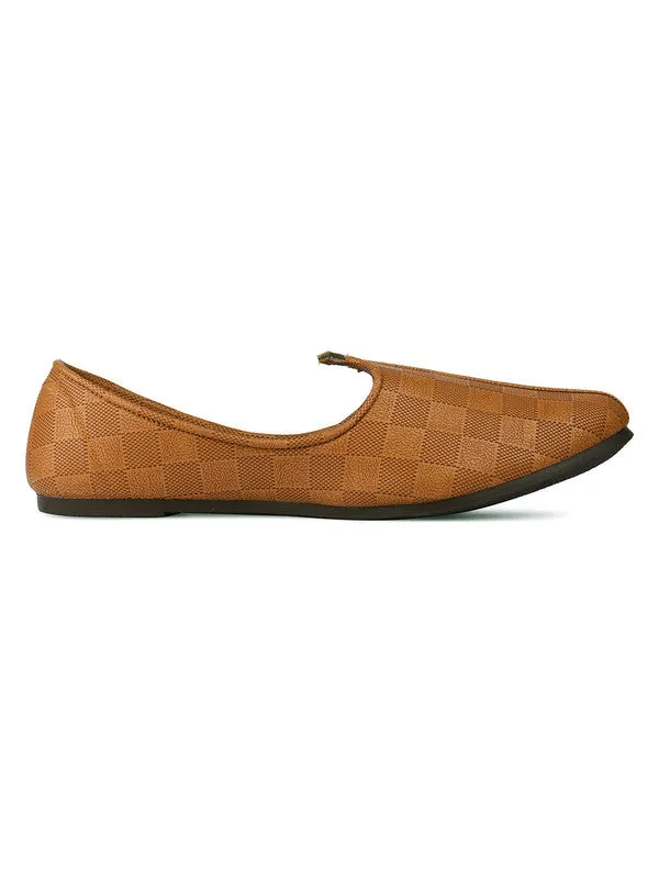 Men's Indian Ethnic Party Wear Textured Tan Footwear - Desi Colour