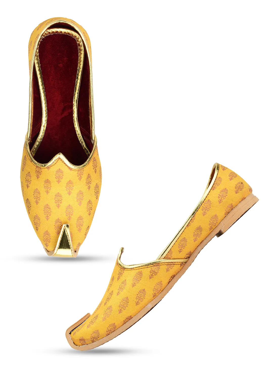 Men's Indian Ethnic Party Wear Yellow Footwear - Desi Colour