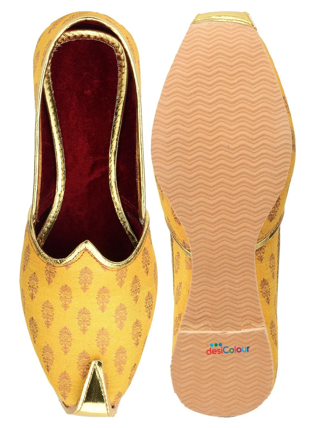 Men's Indian Ethnic Party Wear Yellow Footwear - Desi Colour