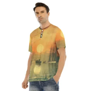 Men's Short Sleeve T-shirt With Button Closure #y108