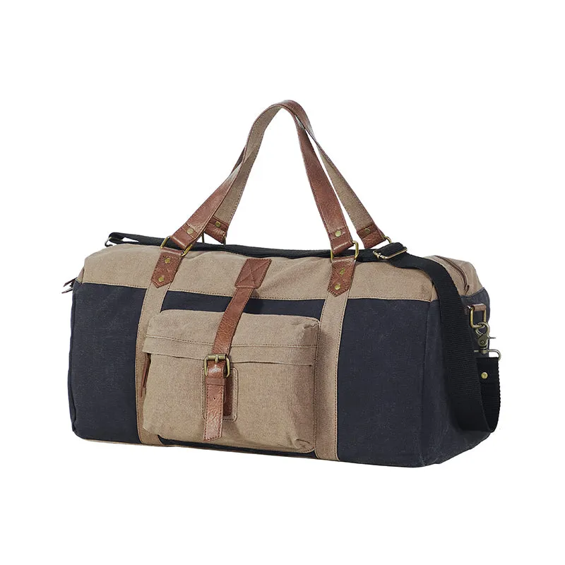 Mona B Sebastian 100% Cotton Canvas Duffel Gym Travel and Sports Bag with Outside Zippered Pocket and Stylish Design for Men and Women: Navy