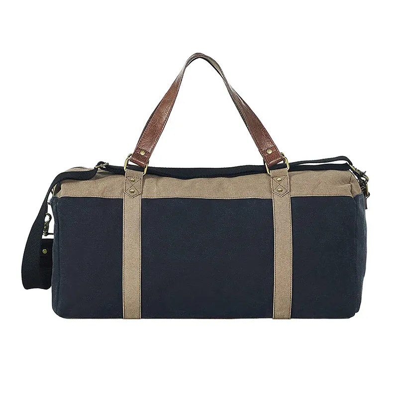 Mona B Sebastian 100% Cotton Canvas Duffel Gym Travel and Sports Bag with Outside Zippered Pocket and Stylish Design for Men and Women: Navy