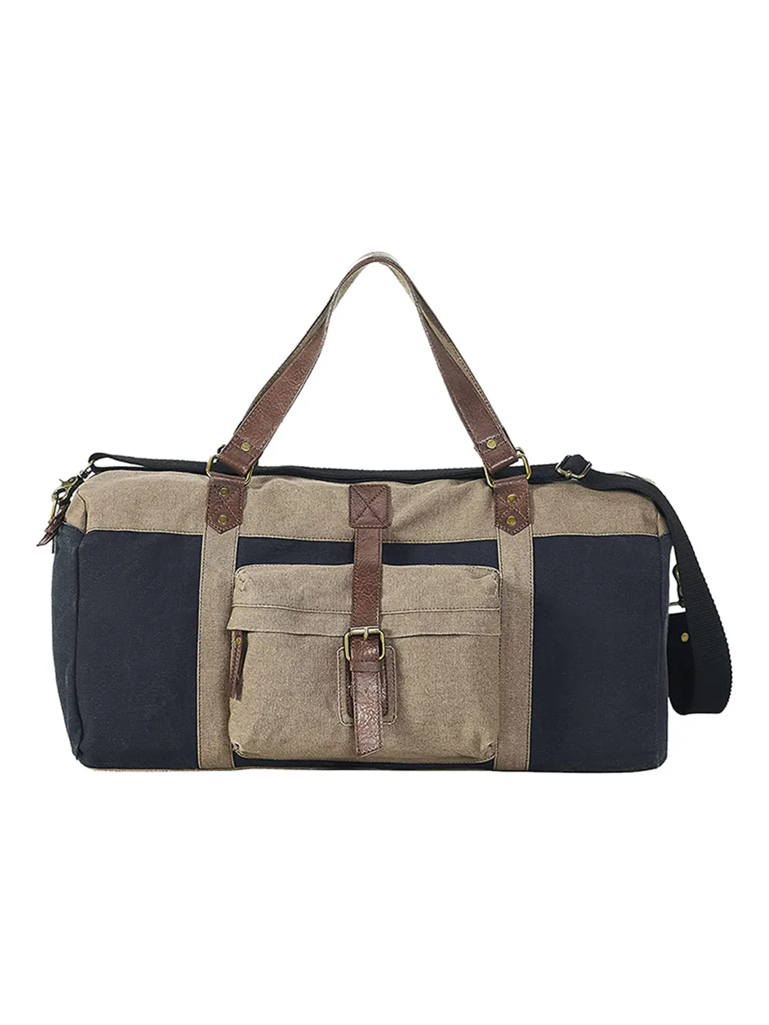 Mona B Sebastian 100% Cotton Canvas Duffel Gym Travel and Sports Bag with Outside Zippered Pocket and Stylish Design for Men and Women: Navy