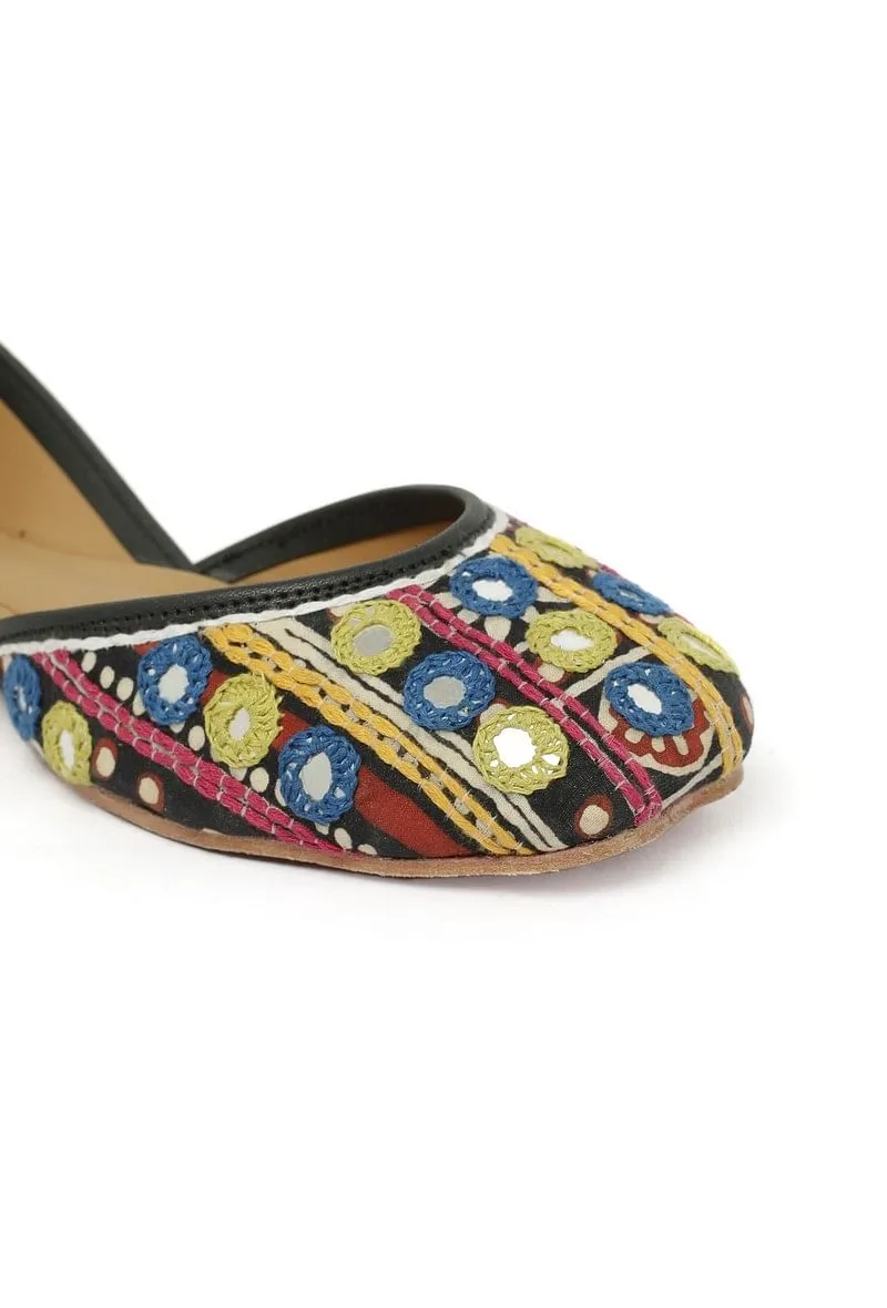 Mustard Blue Kutch Embroidered Juttis