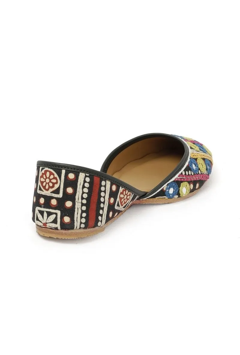 Mustard Blue Kutch Embroidered Juttis