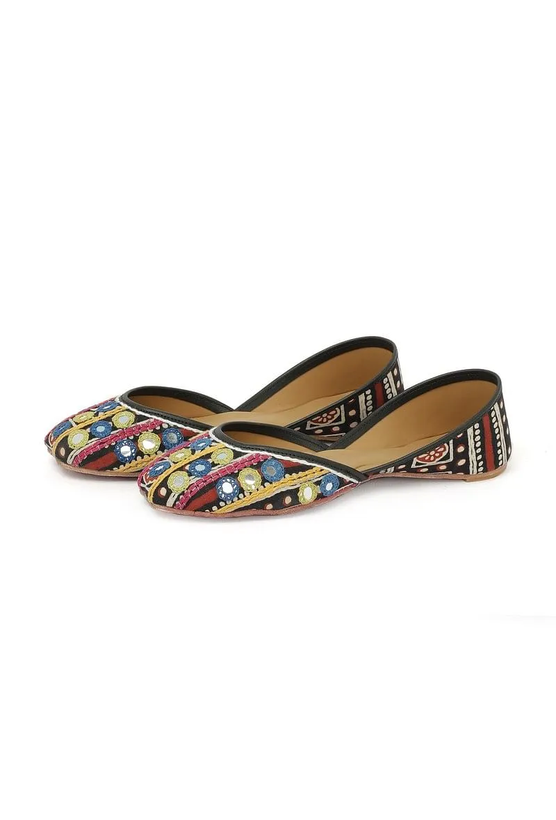 Mustard Blue Kutch Embroidered Juttis