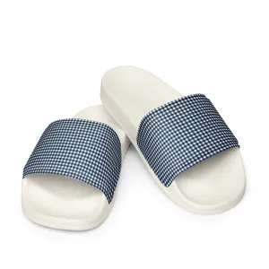 Navy Blue and White Gingham Check Women’s Slide Sandals