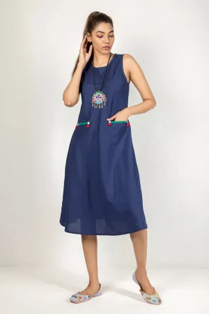 Navy Blue Color Cotton Dress