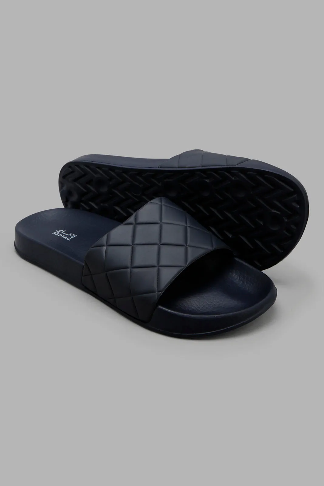 Navy Geometric Embossed Slide