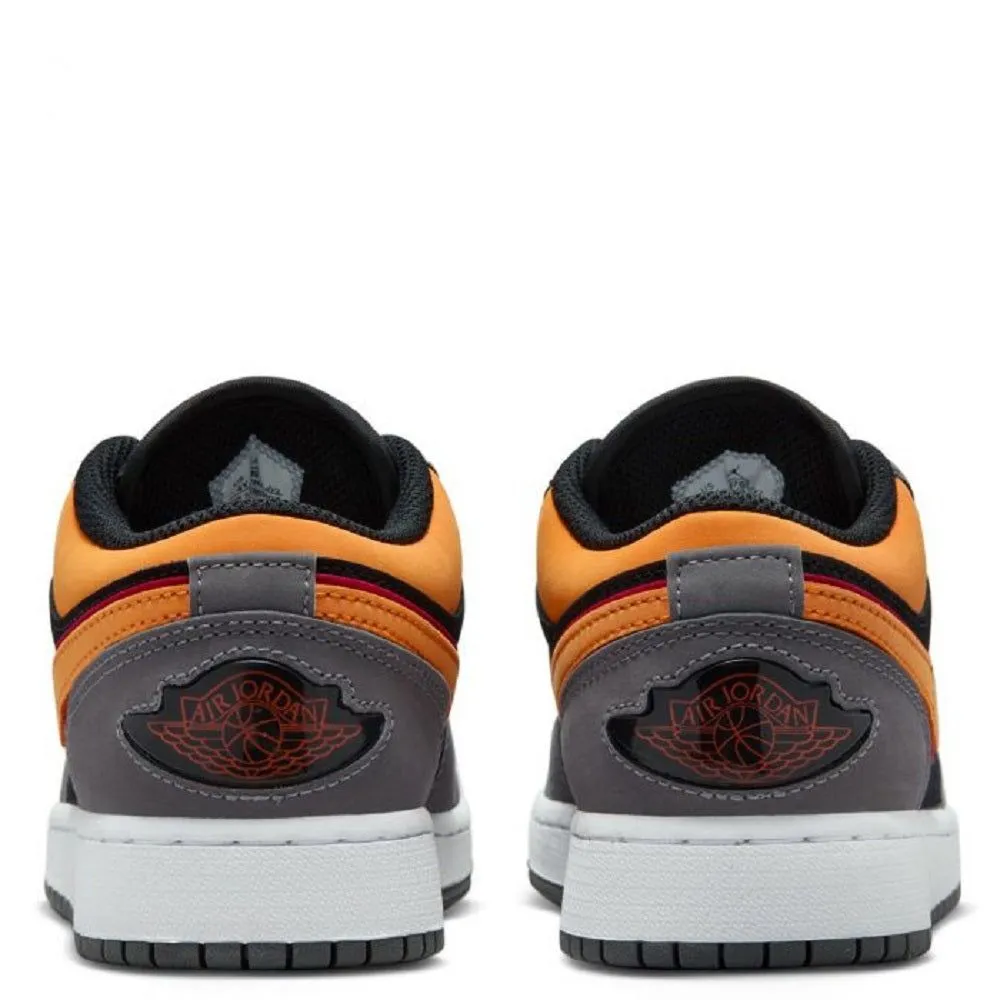 Nike Kid's Air Jordan 1 Low SE Shoes - Black / Vivid Orange / Light Graphite / Cardinal Red