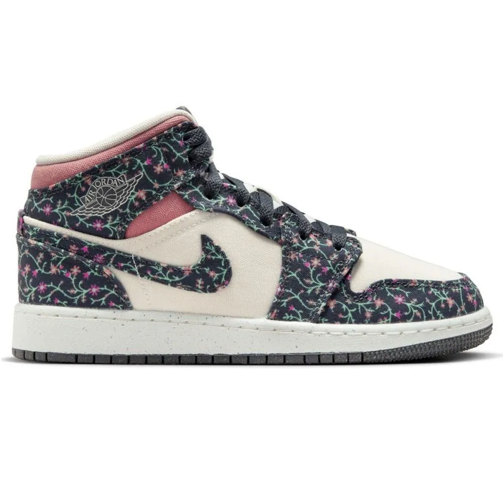 Nike Kid's Air Jordan 1 Mid SE Shoes - Anthracite / Sail / Red Stardust