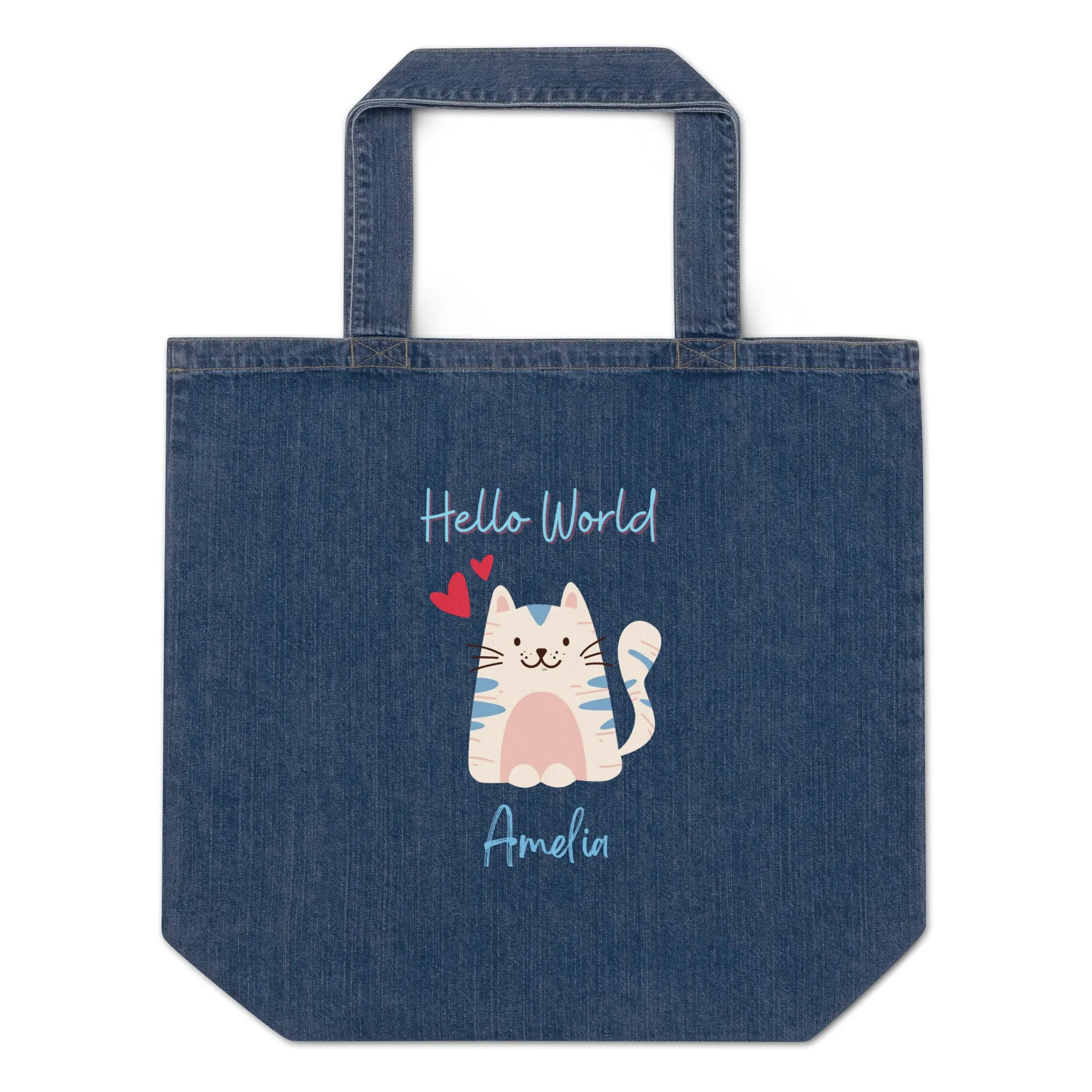 Organic denim tote bag, Hello World