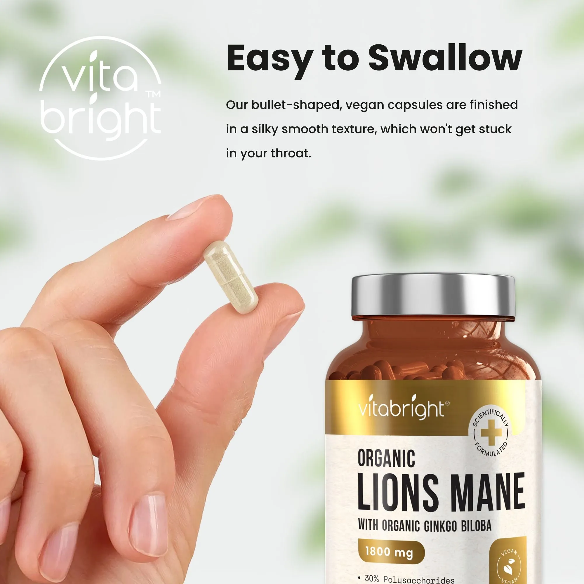 Organic Lion's Mane Capsules With Ginkgo Biloba and Black Pepper