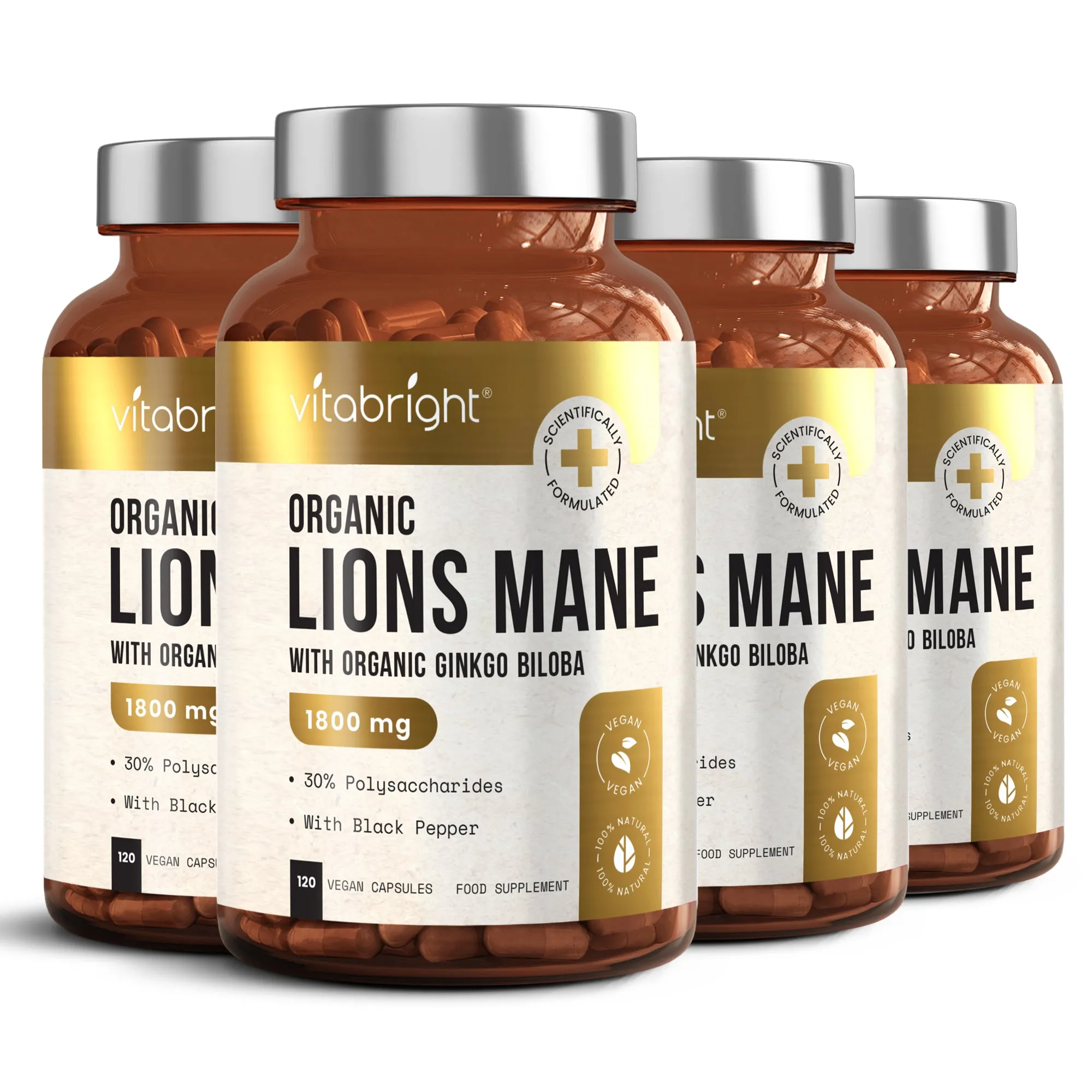 Organic Lion's Mane Capsules With Ginkgo Biloba and Black Pepper