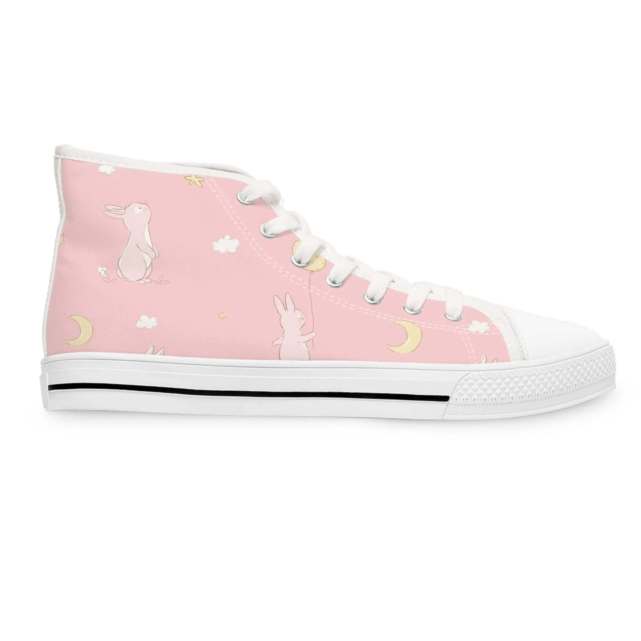 Pink Rabbit with Balloon Women's High Top Sneakers