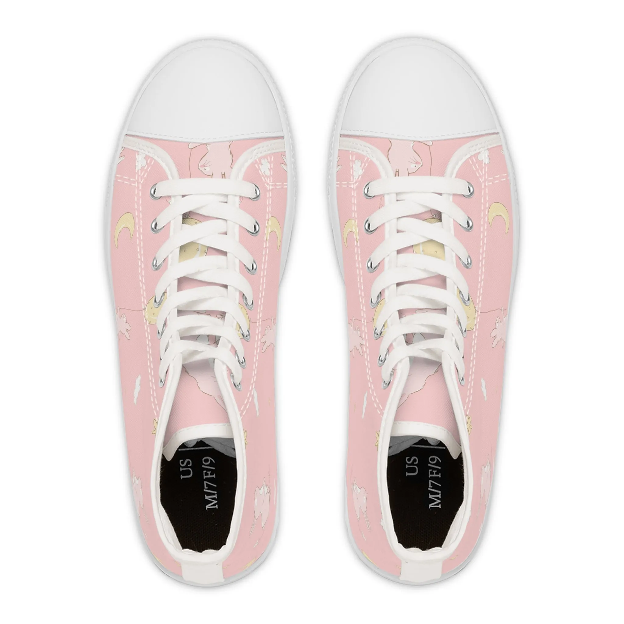 Pink Rabbit with Balloon Women's High Top Sneakers