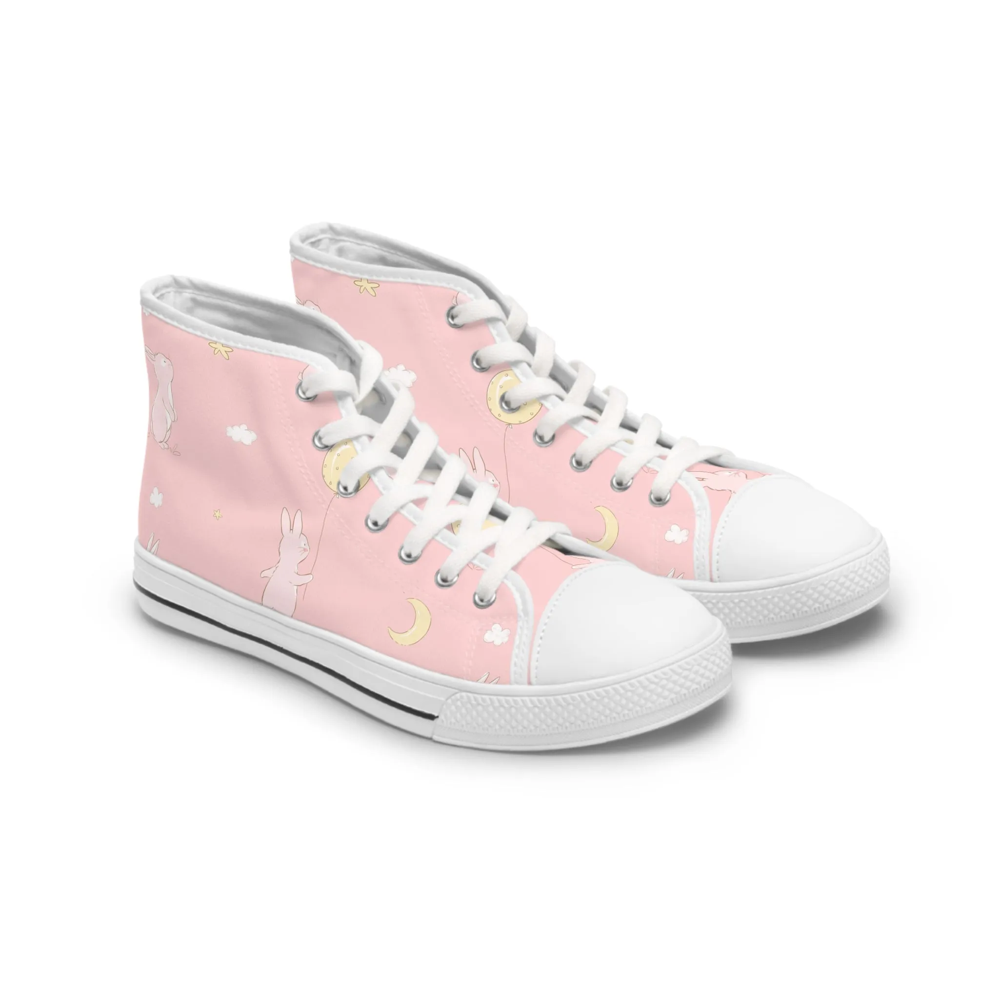 Pink Rabbit with Balloon Women's High Top Sneakers