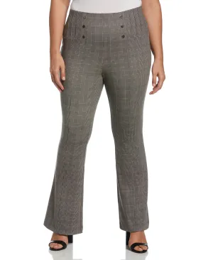 Plus Size Button Detail Plaid Bootcut Pant