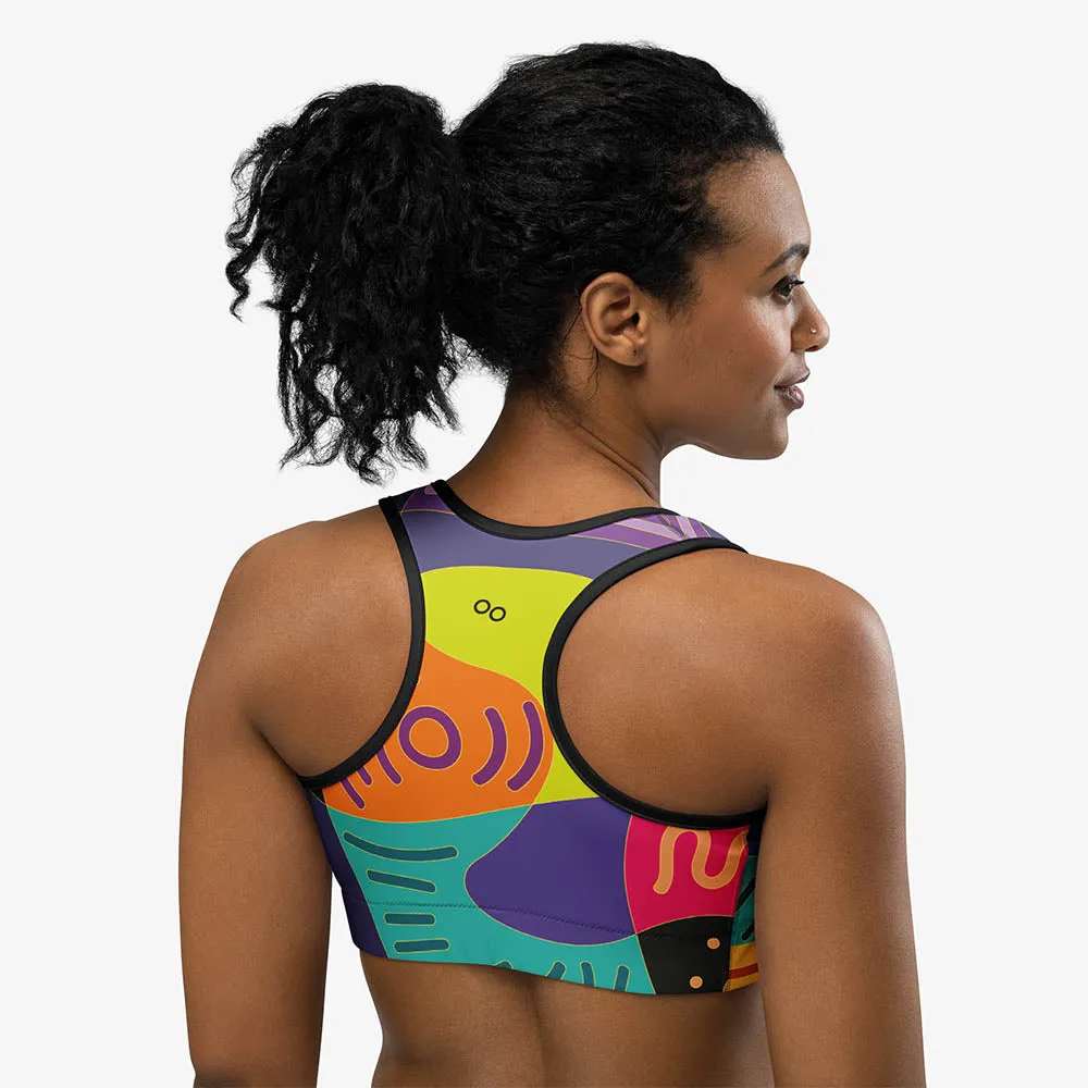 Printed Sports Bra "Funky Batik" Green/Blue/Magenta