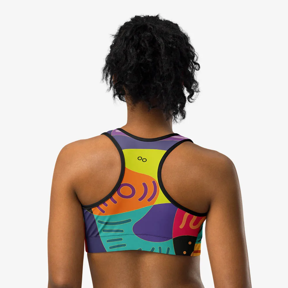 Printed Sports Bra "Funky Batik" Green/Blue/Magenta