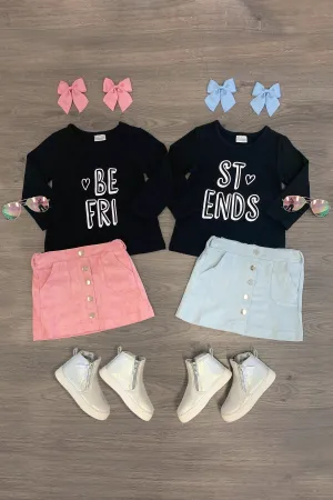 "Best Friends" Pink & Blue Skirt Set