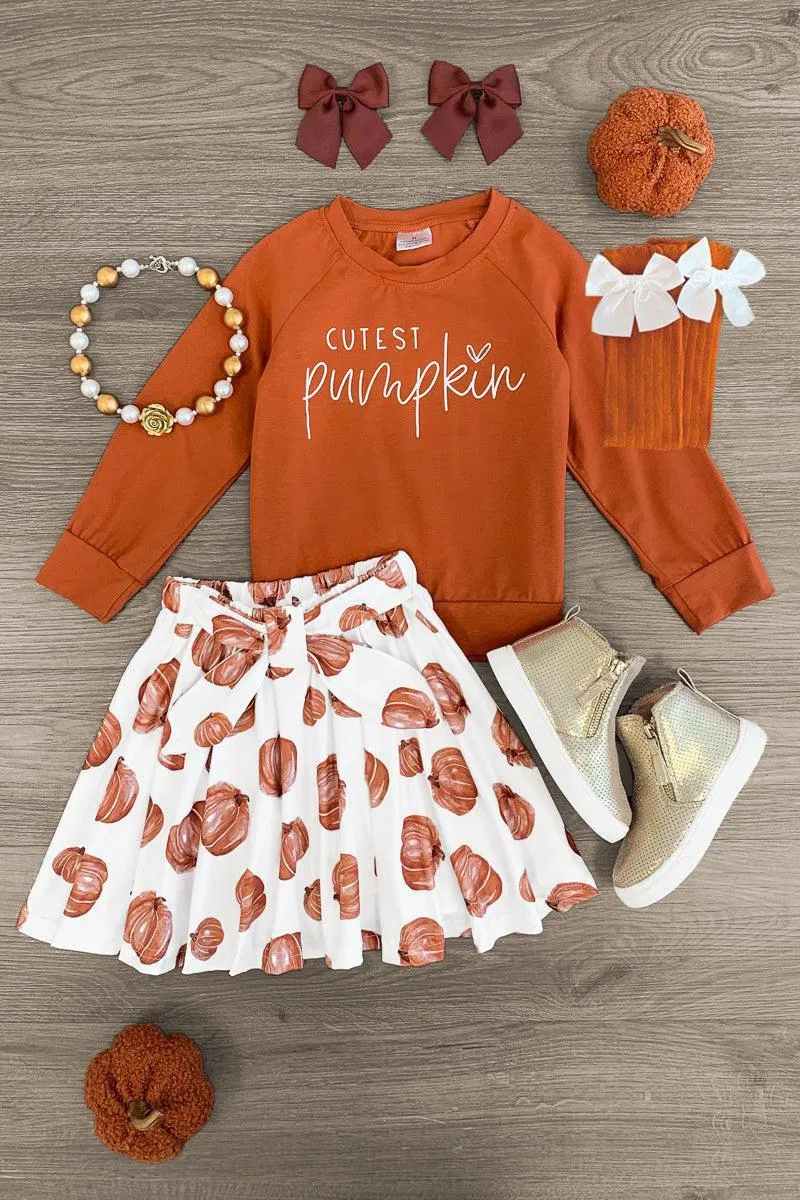 "Cutest Pumpkin" Burnt Orange Skirt Set