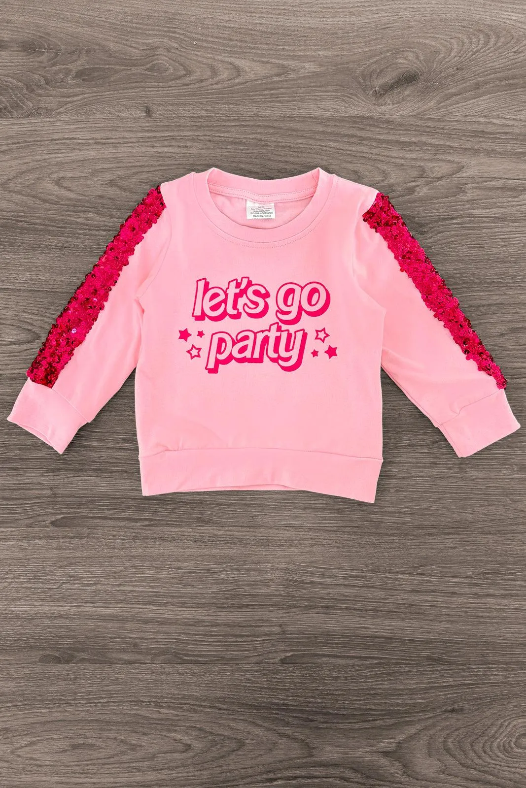 "Let's Go Party" Pink Sequin Bell Bottom Set